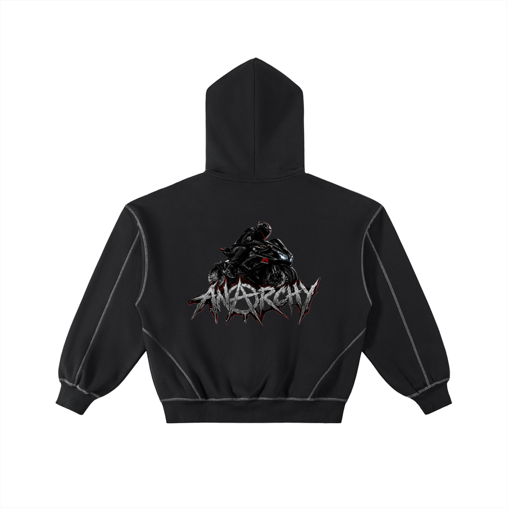 Contrast-Stitched Boxy Fleece Zip Hoodie