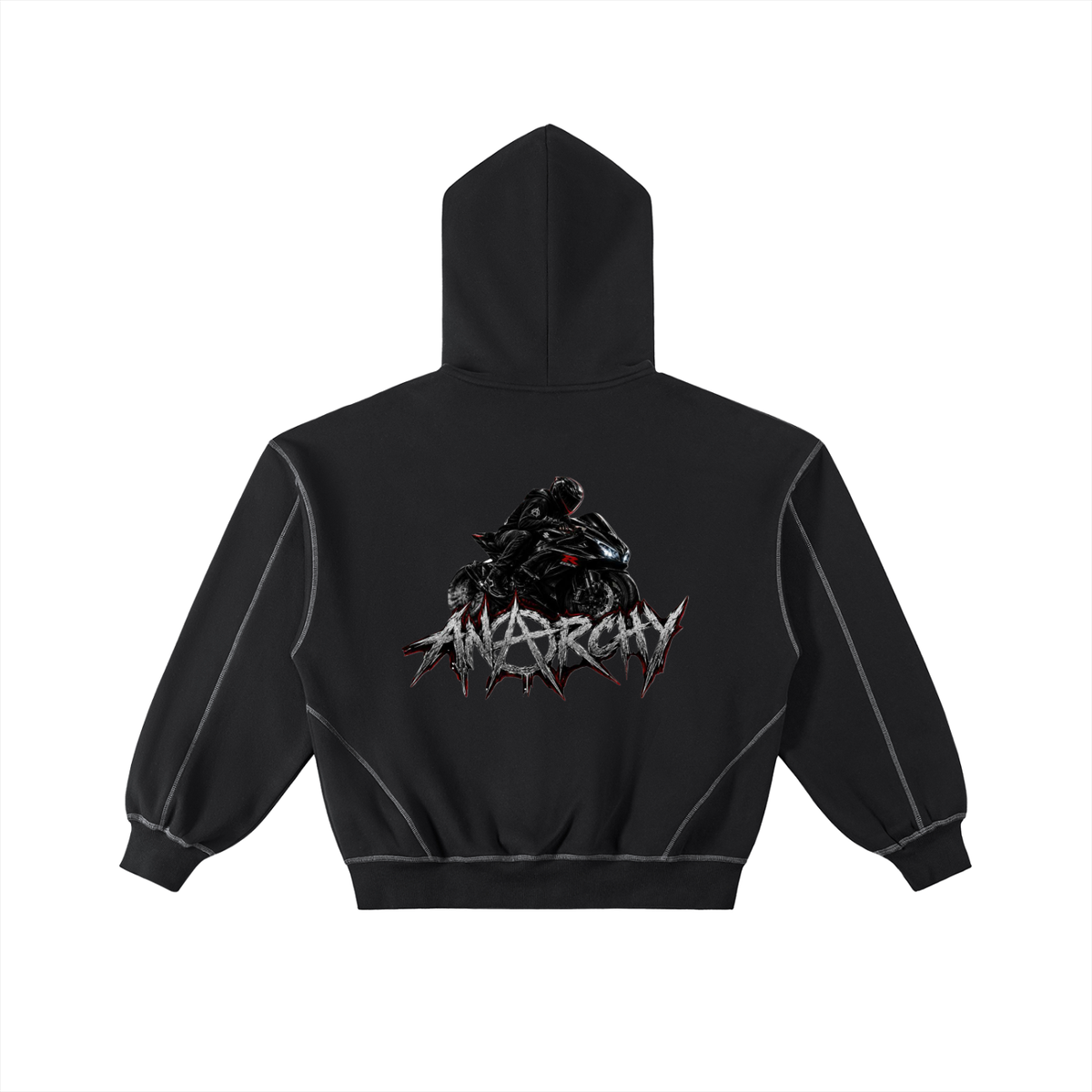 Contrast-Stitched Boxy Fleece Zip Hoodie