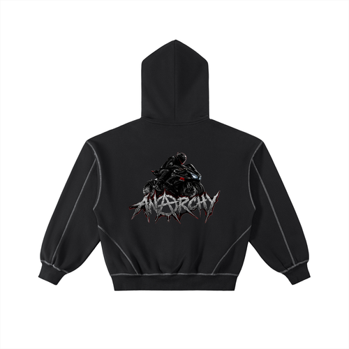 Contrast-Stitched Boxy Fleece Zip Hoodie