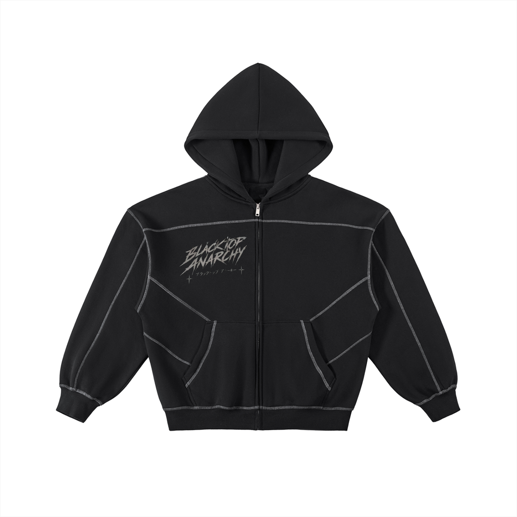Contrast-Stitched Boxy Fleece Zip Hoodie