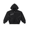 Contrast-Stitched Boxy Fleece Zip Hoodie